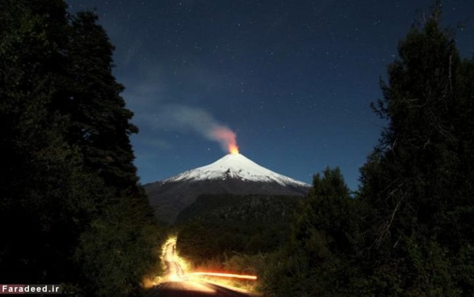 درخشش قله آتشفشان ویللرریکا در شیلی
