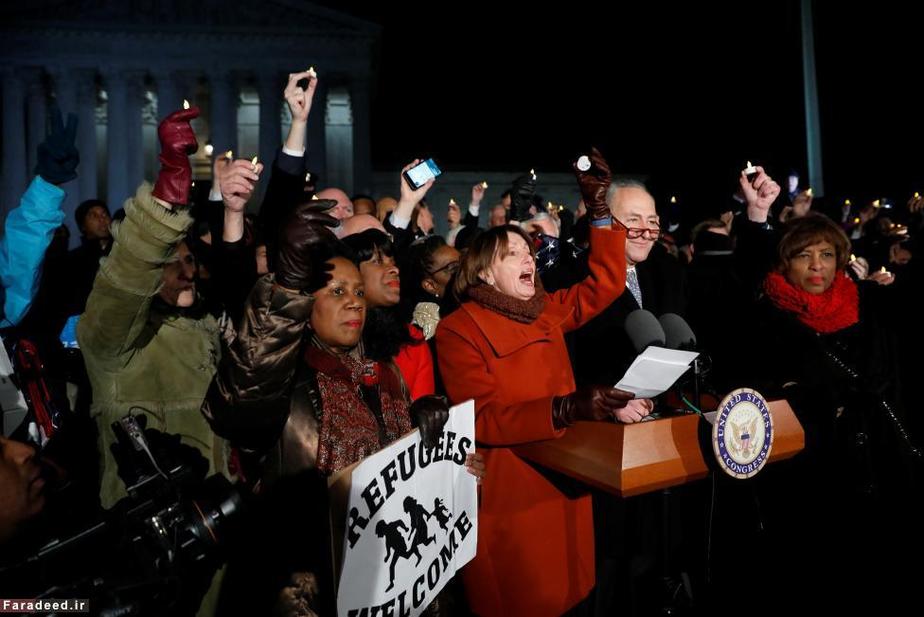 نانسی پلوسی، رهبر اقلیت کنگره آمریکا در تظاهرات علیه ترامپ