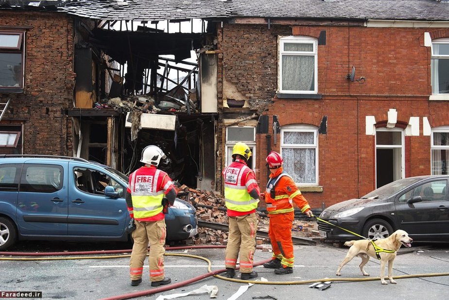 محل انفجار در یک خانه؛ اشتون-آندر-لین، انگلیس