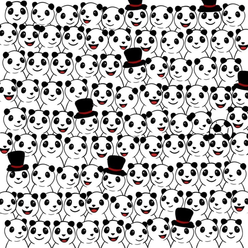 معمای شماره ۸ در میان این پانداها یک توپ فوتبال وجود دارد. می توانید پیدایش کنید؟ 